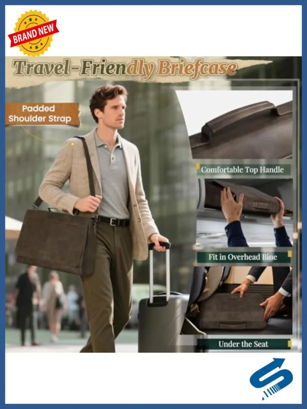Vintage Messenger Bag for Men PU Leather Laptop Bag 15.6